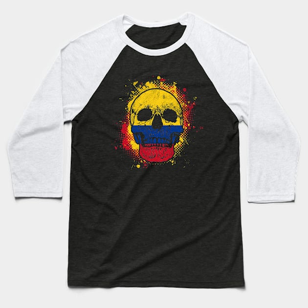 Colombian Flag Skull Baseball T-Shirt by Mila46